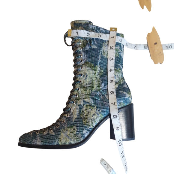 Jeffrey Campbell Hastings Blue Green Floral Tapestry Victorian Boots Lace Up - Picture 12 of 16